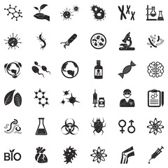 Biology Icons. Black Scribble Design. Vector Illustration.