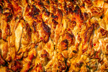 chicken meat for cooking shawarma. fast food. street food. protein food