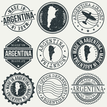 Argentina Set of Stamps. Travel Stamp. Made In Product. Design Seals Old Style Insignia.