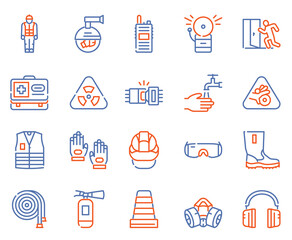 Vector color line icon set of safety tools