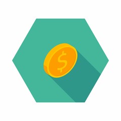 Gold coin right view icon vector isometric.