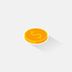 Gold coin right view White Stroke & Shadow icon vector isometric.