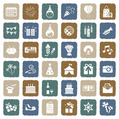 Birthday Icons. Grunge Color Flat Design. Vector Illustration.