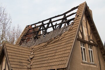 burned down roof of a house