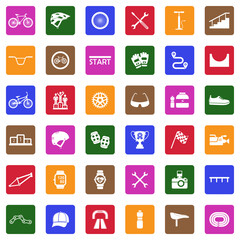 Biking Icons. White Flat Design In Square. Vector Illustration.