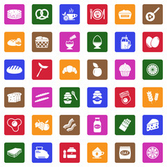 Breakfast Icons. White Flat Design In Square. Vector Illustration.