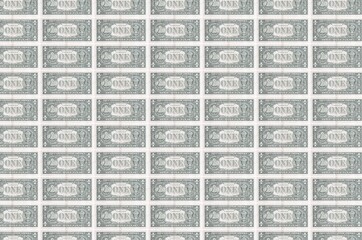 1 US dollar bills printed in money production conveyor. Collage of many bills. Concept of currency...