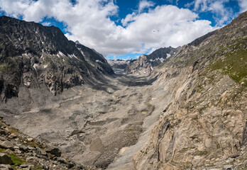 the remains of Oberaletsch Glacier in the Swiss Alps