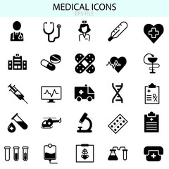 Medical, healthcare, hospital icons set. EPS vector file