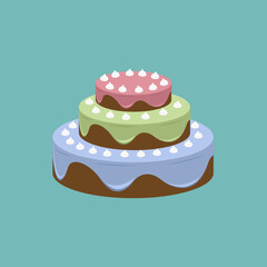 Delicious round multilayer cake with filling and different coatings