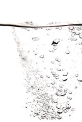 Bubble soda and black oxygen air, in underwater clear liquid with bubbles flowing up on the water...