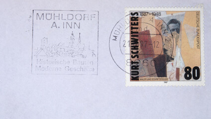 vintage retro briefmarke stamp alt old letter post mail brief gestempelt used slogan Werbung...