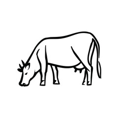 Milk Cow. Black and white simple icon. Hand drawn line art. Stock vector illustration isolated on white background.