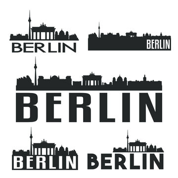 Berlin Germany Flat Icon Skyline Vector Silhouette Design Set.