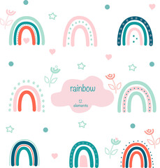 A hand-drawn colored rainbow. Creative Scandinavian children's texture for fabric, packaging, textiles, Wallpaper, clothing. postcards vector illustration.
