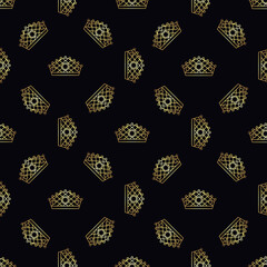 Golden geometric Crown seamless vector pattern