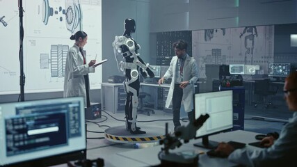 In Robotics Technology Development Laboratory Diverse Team of Engineers Work on a Bionics Exoskeleton Prototype