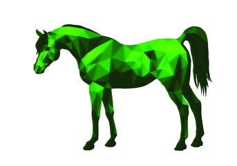 horse, isolated green image on white background in low poly style	

