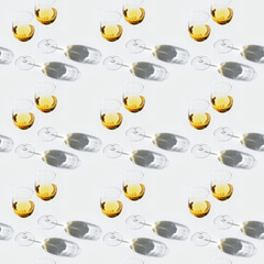 Seamless regular creative pattern with glass of white wine