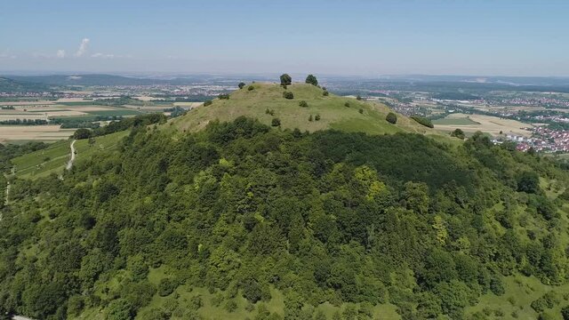 Aerial shot - on hilltop Limburg near Weilheim an der Teck in Germany