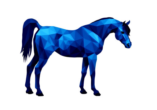 horse, isolated blue  image on white background in low poly style	
