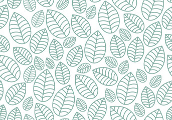 Seamless linear leaves pattern. Horizontal plant green leaf ornament. For labels, packaging or fabric. Chaotically scattered leaves. vector isolated