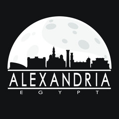 Fototapeta na wymiar Alexandria Egypt Skyline City Flat Silhouette Design Background Moon.