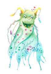 watercolor illustration - swamp spirit, ghost, drips, splashes