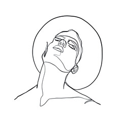 Continuous line portrait man. Minimal hand painted silhouette male face. Modern sketch portrait. Outline symbol. Symbol, sign. Vector drawing illustration.