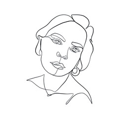 One line girl or woman portrait. Minimalist simple icon of female silhouette of face. Abstract linear icon.  Design logo for beauty salon, tattoos, decorations.