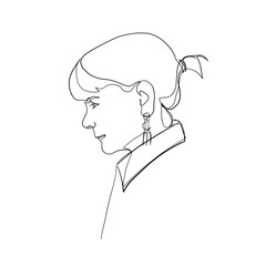 Hand drawing woman portrait drawn in one continuous line style. Linear woman. 