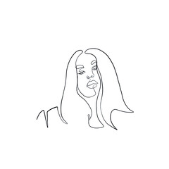 Hand drawing woman portrait drawn in one continuous line style. Linear woman. 