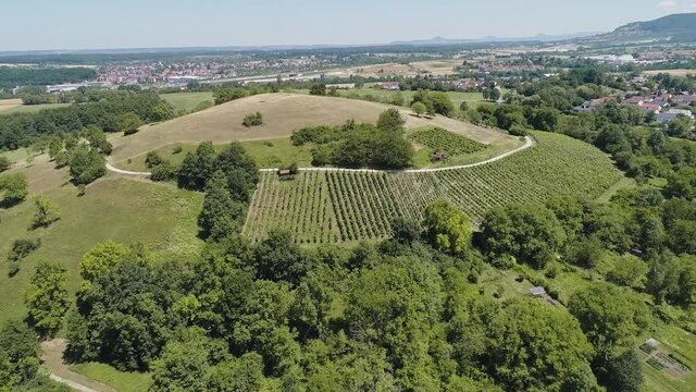 Aerial shot - on hilltop Egelsberg near Weilheim an der Teck in Germany