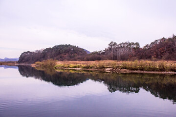 Landscape Lake. beautiful reflection.