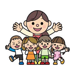 元気な子供達と女性