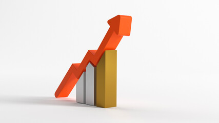 3d rendering of a red upward economic trend graph and histogram
