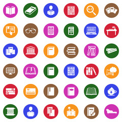 Books And Reading Icons. White Flat Design In Circle. Vector Illustration.