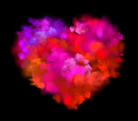 Colorful powder explosion effect on black background. Pink heart.