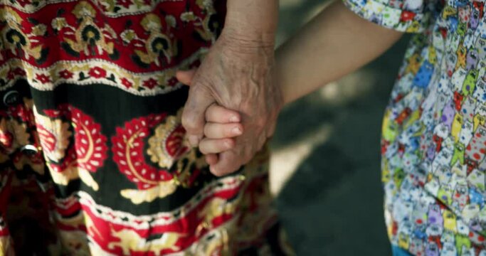 Holding Hands. Detail of a Child's Hands Holding the Senior Woman Hands
