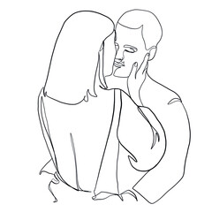 Linear lovers. Man and woman faces in minimal style. One continuous line drawing two human. Logo couple in love. Silhouette male and female.  design for Valentines day, wedding invitations.