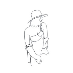 Minimal line vector woman. Linear glamour portrait woman. Portrait of girl. Linear glamour logo in minimal style for beauty salon, beautician, makeup artist, stylist. Hand drawn art.