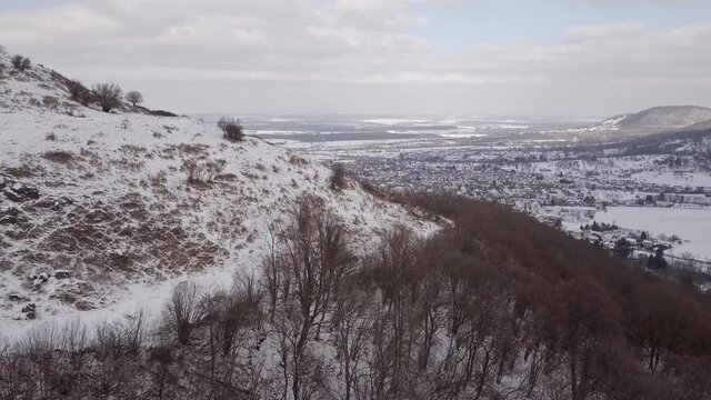 Aerial view on hiltop Limburg near Weilheim Teck in winter 1 of 8