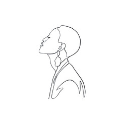 Hand drawing woman portrait drawn in one continuous line style. Linear woman. 