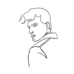 Continuous line portrait man. Minimal hand painted silhouette male face. Modern sketch portrait. Outline symbol. Symbol, sign. Vector drawing illustration.