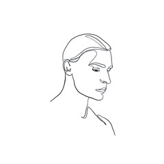 Continuous line portrait man. Minimal hand painted silhouette male face. Modern sketch portrait. Outline symbol. Symbol, sign. Vector drawing illustration.