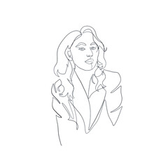Hand drawing woman portrait drawn in one continuous line style. Linear woman. 