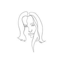 Hand drawing woman portrait drawn in one continuous line style. Linear woman. 