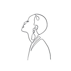 Hand drawing woman portrait drawn in one continuous line style. Linear woman. 