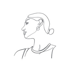Hand drawing woman portrait drawn in one continuous line style. Linear woman. 