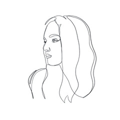 Hand drawing woman portrait drawn in one continuous line style. Linear woman. 